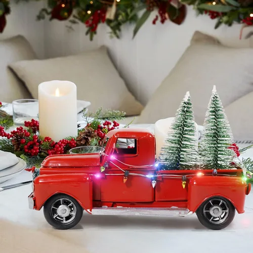 Vista 5 de AerWo Camión rojo decoración de Navidad, modelo de coche de camioneta
