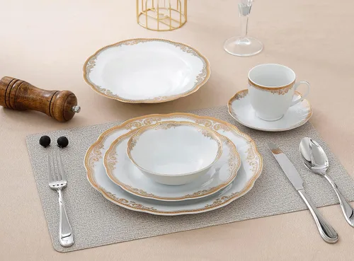 Vista 3 de Lorenzo Import Catherine - Vajilla de porcelana ondulada (57 piezas)