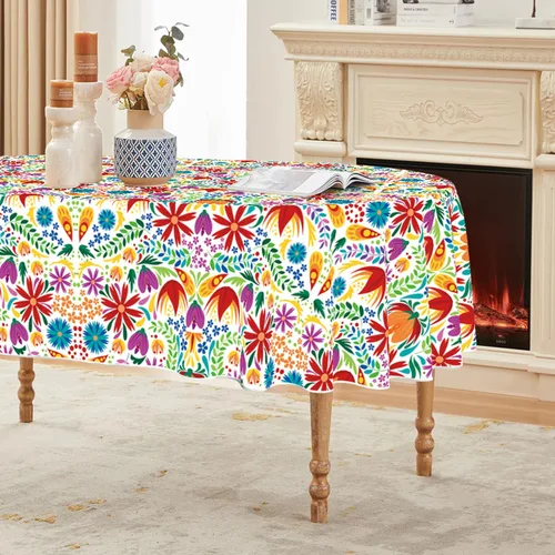 Vista 11 de Horaldaily Mantel rectangular de mesa de México 52x70 pulgadas, diseño festivo de Halloween y Cinco de Mayo, mantel de temporada lavable