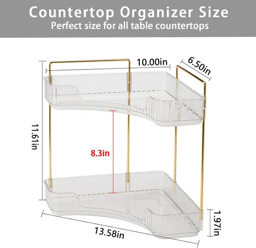 Vista 2 de shuang qing Organizador de Esquina de 2 Niveles para Mostrador de Baño – Estante de Almacenamiento Clásico para Maquillaje, Perfume y Artículos