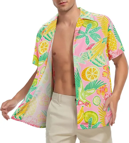 Vista 114 de Camisa hawaiana para hombre, con estampado floral, cómoda, con botones, casual, manga corta, ropa de playa para hombre