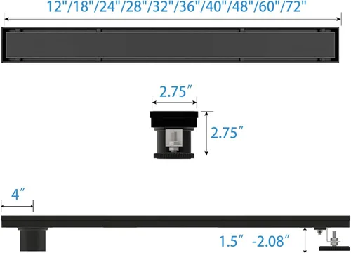 Vista 5 de Drenaje de ducha lineal de 24 pulgadas, cepillo de acero inoxidable 304 negro Offset Side Outlet,Easy to install,Tile-In Grate,Hair
