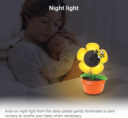 Vista 4 de VTech RM9751 Yellow Daisy Smart Wi-Fi Cámara para bebé, compatible con iOS y Android, 1080p Full HD, cubierta de modo de privacidad, luz nocturna