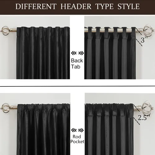 Vista 2 de Cortinas opacas de terciopelo de felpa negras de 63 pulgadas de largo para dormitorio, juego de 2 paneles de forro con bolsillo para barra, pestaña