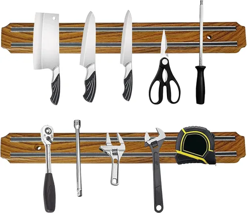 Vista 7 de Paquete de 2 potentes soportes magnéticos para cuchillos, tiras magnéticas para cuchillos de cocina, libre de óxido, multiusos, para cocina, garaje