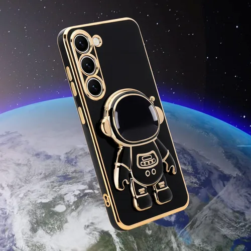 Vista 3 de Pepmune Compatible con Samsung Galaxy S22 5G Funda, Linda Funda de Astronauta 3D con Soporte Rectangular de Silicona Chapada con Protección Completa