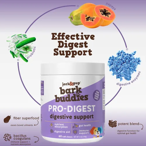 Vista 3 de Jack&Pup - Masticables probióticos para perros, masticables probióticos para perros pequeños y medianos, Pro-Digest Bark Buddies (hasta 40 libras)