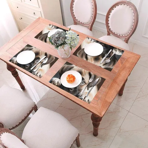 Vista 4 de 6 PCS PVC Placemats Set Place Mats Cute Puppy with Big Eyes Non-Slip Weave Place Mats 12" x 18" Farmhouse Table Mat Set for Family Dinners Wedding