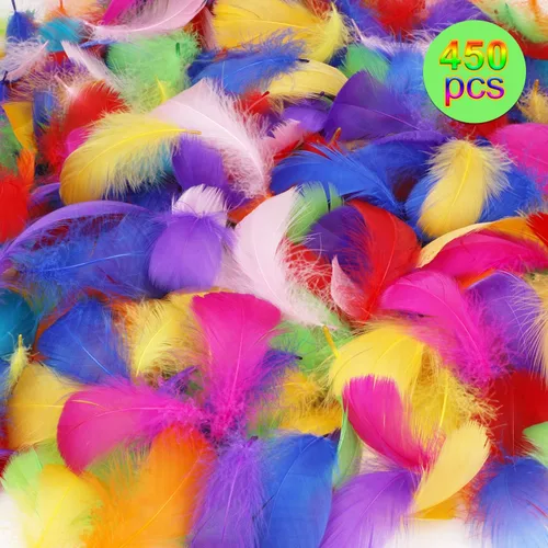 Vista 2 de MWOOT Más de 450 plumas coloridas de la naturaleza, manualidades, plumas de ganso decorativas para atrapasueños, diadema, joyería, boda, fiestas