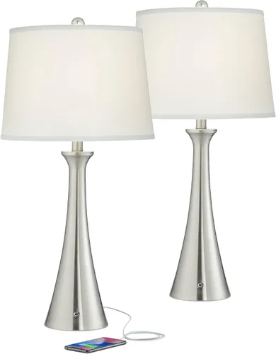 Vista 2 de 360 Lighting Karl - Juego de 2 lámparas de mesa modernas de 27 1/2 pulgadas de alto con puertos de carga USB A+C y toma de corriente alterna