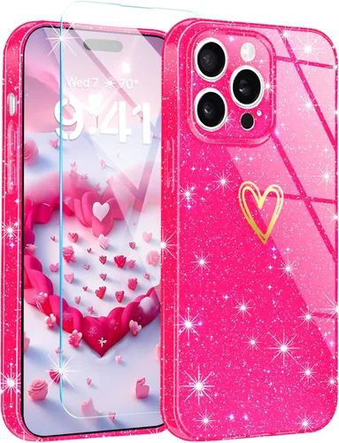 Vista 14 de Funda para iPhone 15, purpurina transparente con [1 protector de pantalla de vidrio templado] Funda protectora delgada y suave de silicona
