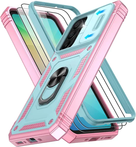 Vista 206 de Gritup Funda para Google Pixel 6 con cubierta deslizante para cámara y protector de pantalla (2 unidades), soporte de anillo giratorio 360°, funda