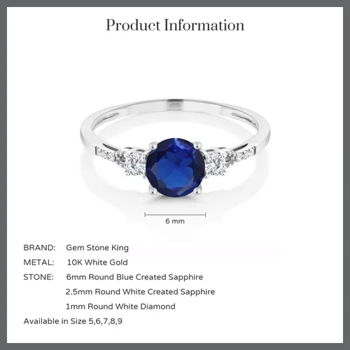 Vista 61 de Gem Stone King Anillo de compromiso de 3 piedras preciosas redondas de oro blanco de 10 quilates con piedra natal de 0.236 in con piedra natal