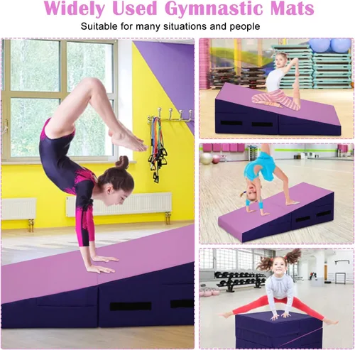 Vista 3 de Colchoneta de gimnasia de 48 x 24 pulgadas, plegable, inclinada, con superficie de PVC antideslizante y asas para niños, entrenamiento en casa