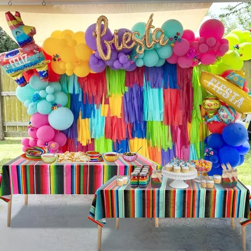 Vista 5 de Mantel de plástico desechable para fiesta mexicana, 2 piezas, para decoración de fiesta de cumpleaños, mantel de mesa de México, suministros