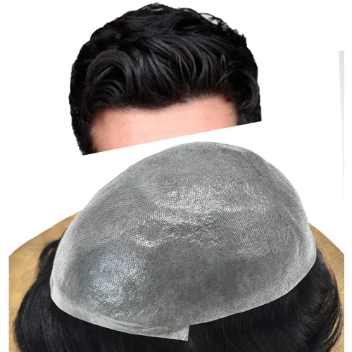 Vista 33 de Pieza de pelo para hombre, sistema de reemplazo de cabello de piel ultra fina para hombres, pieza de pelo de tupé para hombres, cabello humano real