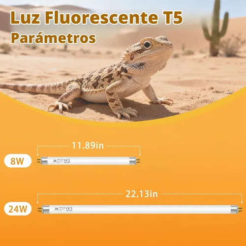 Vista 8 de Bombilla T5 10.0 UVB para reptiles, 8W HO UVB Bombilla de reptil, 2 paquetes de 12 pulgadas UVA UVB Tubo de lámpara fluorescente para dragón barbudo