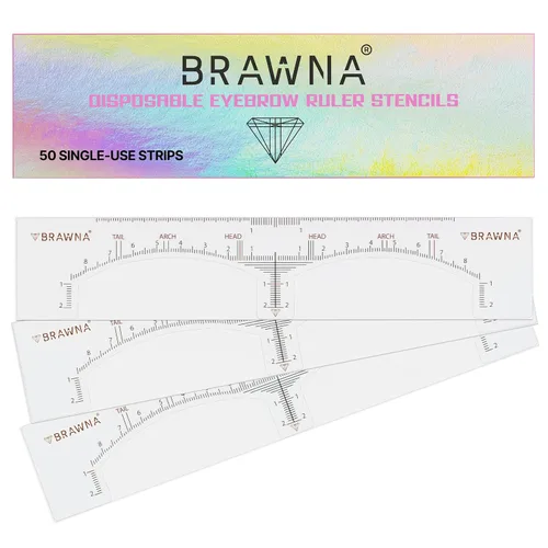 Vista 7 de Brawna Plantilla de regla de cejas – 30 piezas de plantillas adhesivas transparentes para modelar cejas, tinte de henna y microblading – Herramienta
