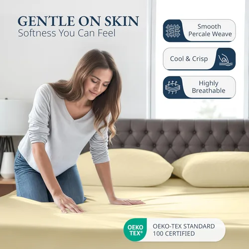 Vista 3 de LANE LINEN Sábana bajera de algodón 100% orgánico Queen Plus con fundas de almohada, resistente a las pelusas y a la decoloración, completamente 18