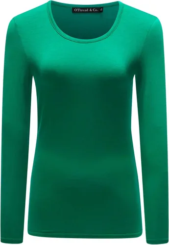 Vista 42 de OThread & Co. Camiseta de manga larga con cuello redondo para mujer, capa básica, de elastano Albaricoque