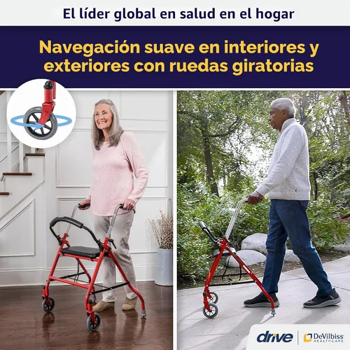 Vista 2 de Andador de dos ruedas con asiento, de Drive Medical, 1239RD, Universal, Rojo, 1, 1