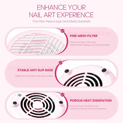 Vista 3 de Mini colector de polvo de uñas portátil con 10 filtros, potente ventilador profesional de uñas, colector de polvo, máquina de succión para uñas