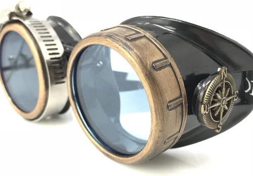 Vista 10 de Lentes estilo victoriano Steampunk con diseño de brújula, lentes de colores y lupa ocular