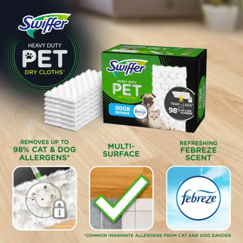 Vista 4 de Swiffer 20 Pack Multi-Surface Pet Dry Cloth Refills for Sweeping and Cleaning Floor, Febreze Fresh