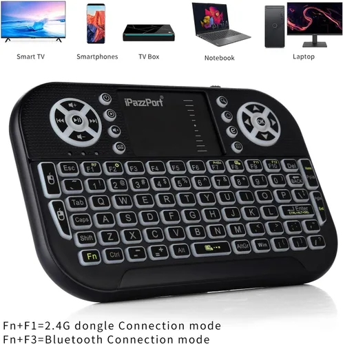 Vista 2 de iPazzPort Mini teclado Bluetooth con panel táctil, retroiluminado Negro