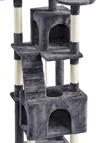 Vista 6 de Topeakmart Árbol de gato de 72 pulgadas para gatos de interior, torre de escalada de varios niveles con postes rascadores, 3 perchas, centro