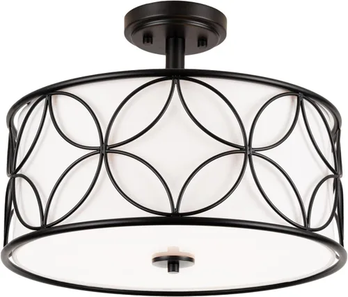 Vista 9 de Edwarmlux Lámpara de techo semiempotrada de 3 luces, luz de tambor de 16 pulgadas con pantalla de tela, moderna lámpara de techo para sala de estar