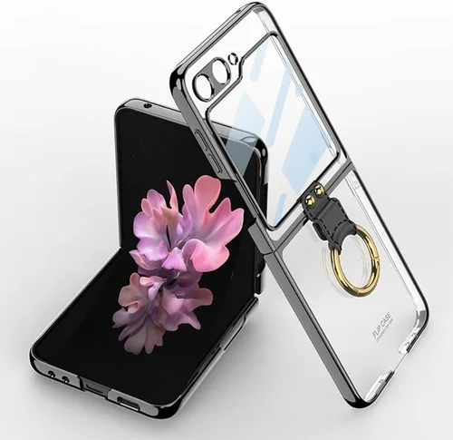 Vista 10 de SHIEID Z Flip 4 - Funda protectora delgada con soporte de anillo, borde galvanizado para Galaxy Z Flip 4, con protector de pantalla integrado