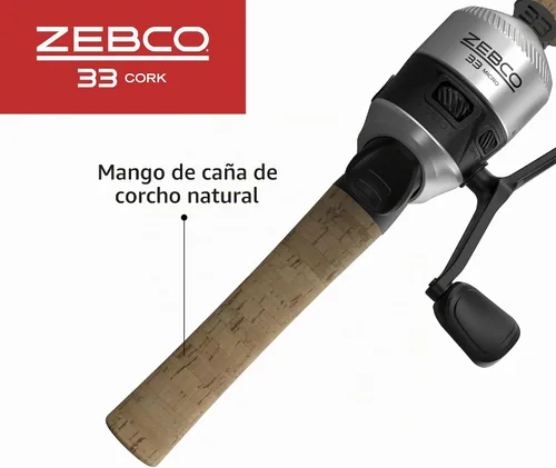 Vista 6 de Zebco 33 Combo de Carrete y Caña de Pescar con Corcho, Caña de Grafito con Mango de Corcho, Carrete de Pesca QuickSet Anti-Reversa con Alerta