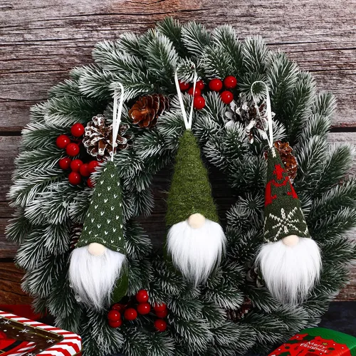 Vista 8 de TOYANDONA 6 gnomos verdes colgantes para árbol de Navidad, gnomos suecos de felpa, decoraciones de Navidad para decoración de fiesta de árbol