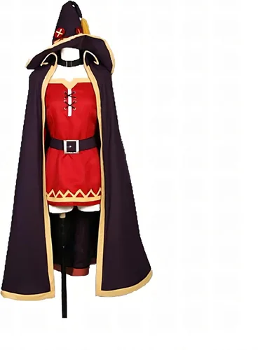 Vista 3 de IOPBOT Disfraz de anime KonoSuba Megumin Uniforme Cosplay Unisex Miko Disfraz de bruja para niña