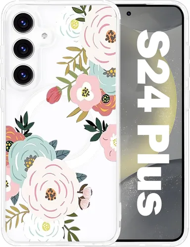 Vista 16 de Funda magnética para Samsung Galaxy S22 Ultra Flower, compatible con MagSafe, patrón floral transparente a prueba de golpes, parte trasera