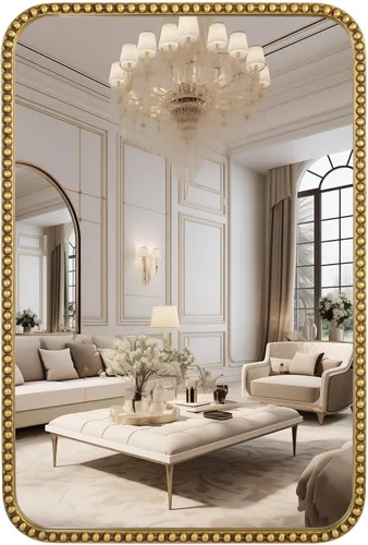 Vista 12 de Espejo de pared para baño, espejo rectangular de 24 x 36 pulgadas, marco de cuentas de esquina redondeada, espejo de tocador grande que se cuelga