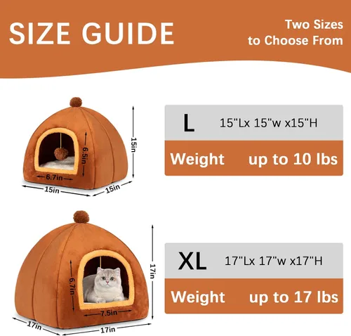 Vista 5 de Cama tipo cueva para gatos de interior, cama de tienda de campaña para gatos con almohada acolchada extraíble lavable, camas para gatitos 2 en 1