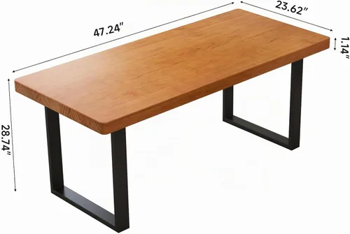Vista 2 de Mesa de comedor moderna minimalista de madera maciza de 47 pulgadas, base de metal resistente, fácil montaje, mesa versátil para comedor, sala