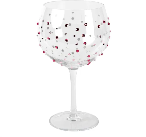 Vista 2 de Pavilion - Copa de vino con tallo de 24 onzas, piedras preciosas de cristal rosa, cristal de cumpleaños