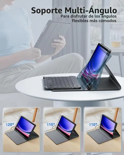 Vista 4 de TUNKARMOR Funda para teclado para Tab A9 de 8.7 pulgadas (2023) - Funda delgada con teclado desmontable y ratón con soporte para bolígrafo, función