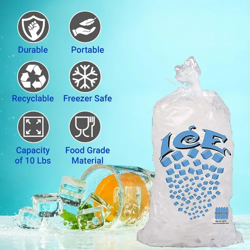 Vista 2 de Bolsa de hielo con cierre de amarre giratorio, 10 libras (paquete de 1000)