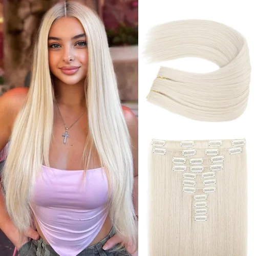 Vista 33 de REECHO Extensiones de cabello, 11 piezas de extensiones de cabello con clip de 24 pulgadas de largo, lacio, HE005, extensiones sintéticas naturales