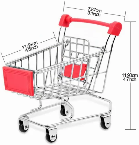 Vista 5 de SKYCOOOOL Mini carrito de compras de 3 piezas, carrito de compras de metal colorido, mini modo de carrito de compras, pequeño juguete