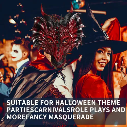 Vista 3 de Tandarui Máscara de dragón 3D, paquete de 2 unidades, disfraz de fiesta de Halloween, cosplay para adultos y hombres, máscaras de media cara