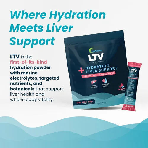 Vista 3 de UpWellness LTV - Paquetes de hidratación hepática - Paquetes de electrolitos en polvo para hidratación instantánea y apoyo hepático - Formulado por