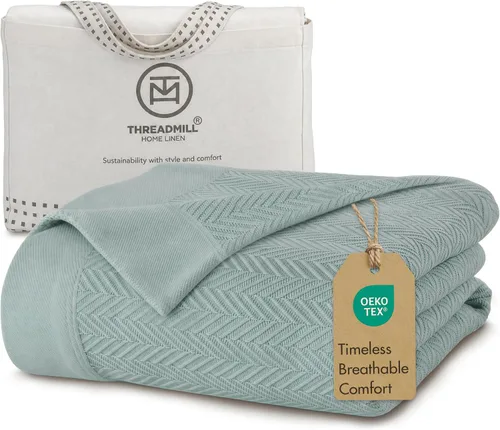 Vista 27 de Threadmill - Mantas de algodón de lujo para cama tamaño individual Manta 100% algodón para todas las estaciones para cama individual Manta