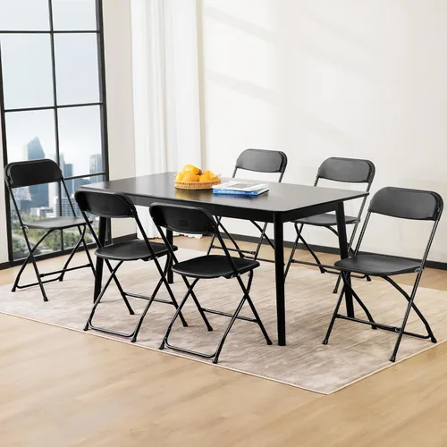 Vista 7 de Sillas plegables, para interiores y exteriores, portátiles, apilables, de plástico, para fiestas, bodas y oficina, paquete de 4, color negro