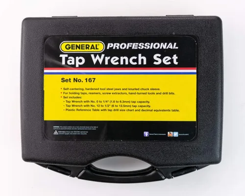 Vista 6 de General Tools Llaves de Macho Estándar Profesionales #167 - Herramientas de Roscado con Tabla de Referencia para Machos de 0 a 1/2 Pulgada - Juego