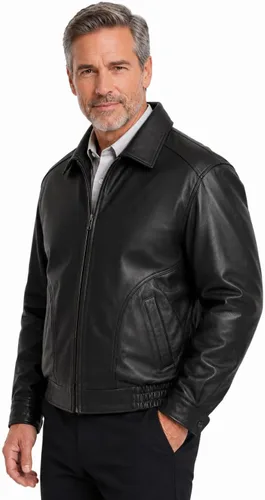 Vista 3 de REED Chaqueta de cuero All American Bomber para hombre, fabricada en EE. UU Negro